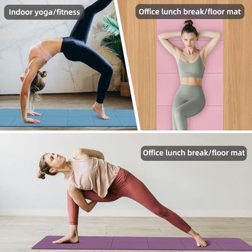 Foldable Yoga Mat 72" L x 24" W x 0.24 Inch,Travel Yoga Mat with Stretch Strap, Non-Slip Folding Yoga Mats for Home/Gym,Pilates Mat/Non Slip Yoga Mat for Fitness