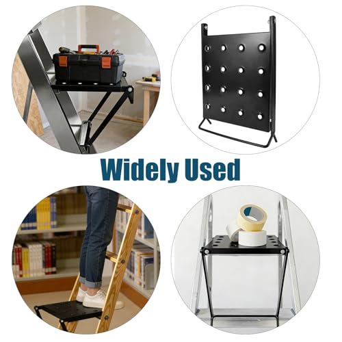 Foldable Ladder Platform, 300lbs Capacity Non-Slip Stable Work Tray Attachment Metal Ladder Step Levelers Platform Extension for Painters, Tools & DIY (Black)