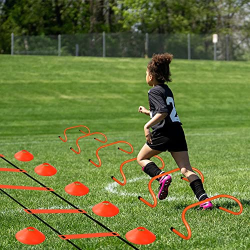 TNZMART Agility Ladder and Disc Cones Training Set Adjustable Rungs Training Ladder with 10 Plastic Sport Cones for Training - color: Orange, 6 hurdles