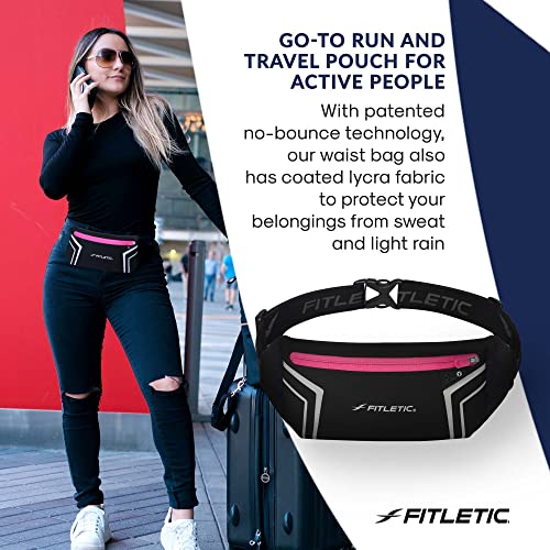 Fitletic Modern Sports Running Belt For Men & Women – Water Resistant Pouch - Fits All Smart Phones- Lightweight, Low Profile Design –Lycra Coated With Inner Card Organizer Pocket Black/Pink Zipper - color: Black / Pink Zipper