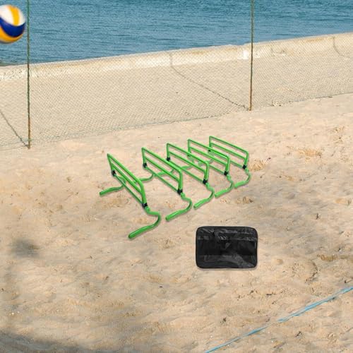 5 Pieces Agility Hurdles Field Training Speed Training Hurdles Fitness Workout Equipment Obstacle Rack Adjustable Height Foldable PVC Suitable for, Green