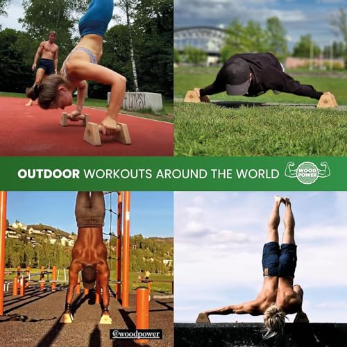 WOODPOWER® - PowerBars, Wooden Parallettes Push Up Bars, Joint-Friendly Beech Wood Calisthenics Equipment for Home, Durable Handstand Trainer Push Up Handles for Floors
