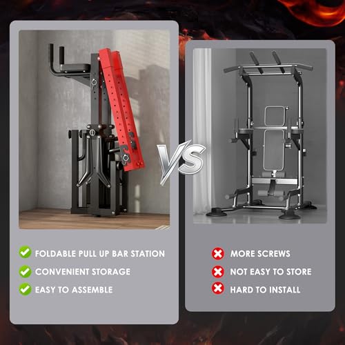 SogesPower Foldable Power Tower Pull Up Bar Station,FreeStanding Dip Bar