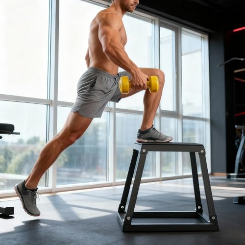 GanFindX Plyometric Jump Box Set, 12/18/24 Inch Steel Plyo Box, Heavy Duty Plyometric Platform with Anti-Slip Surface for Home Gym Training, Step-Up, Agility and Strength Conditioning - size: 18"