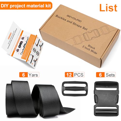 BEYOURD 2" Heavy-Duty Buckle & Straps Set: 6-Pack Side Release Plastic Buckles, 6 Yards of Thick Nylon Webbing, 12 Tri-Glide Slide Clips, No Sewing Required (2 Inch Combo Set) - style: 2" Combo Set