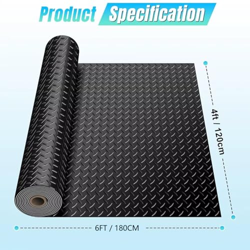 Heavy Duty Diamond-Plate Rubber Flooring Roll 4x6 FT, Multi-Purpose Waterproof Anti-Slip Floor Mat, Easy to Clean Under Equipment, Mats for Garage, Gym, Stable, Basement, Kennel - size: 4 ft x 6 ft x 0.1 in