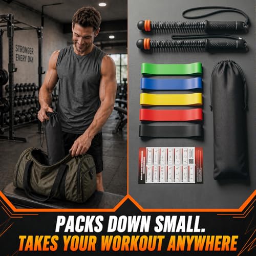 Ropeless Battle Ropes Set, 2 PCS Cordless Battle Ropes with 5 Resistance Bands for Home Gym, Portable Weighted Battle Rope Exercise Equipment for HIIT Strength Training Cardio Workout, Men(Black)
