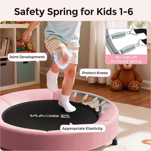 BCAN SP1 36'' Toddler Trampoline, ASTM Certified - Kids Trampoline for Ages 1-6, Foam Handle & Safe Thickened Cover, Mini Trampolines for Kids Indoor, Easy to Assemble| FED Fitness - color: Pink-Classic