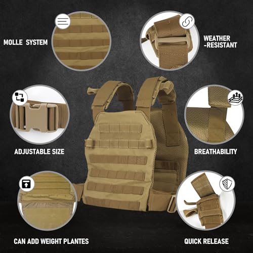 Tactical Weighted Vest for Men and Women Strength Training Running Workout - color: Tan