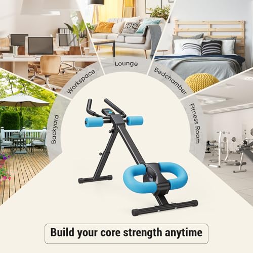 DUMOS Ab Workout Equipment for Home Gym, Exercise Machine Abs Trainer, Full Body Fitness System Adjustable for Abdominal Stomach Training, LCD Display, Knee Protection - color: Black&Blue