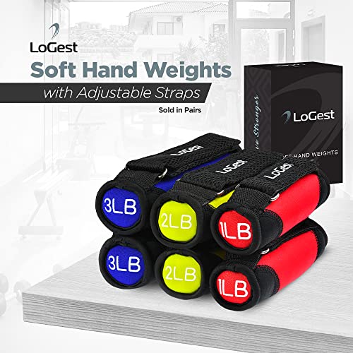 LoGest Soft Hand Weights Adjustable Straps - Comes in 1LB Weights or 2LB or 3LB 4LB - Comfortable & Secure Weighted Neoprene Dumbbells with Straps for Walking Running Cardio Workout Physical Therapy
