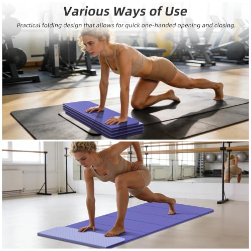 HAHE Foldable Yoga Exercise Mat, 74"Lx32"Wx1/3"Thick, TPE Workout Mat - color: Deep Purple+Light Purple