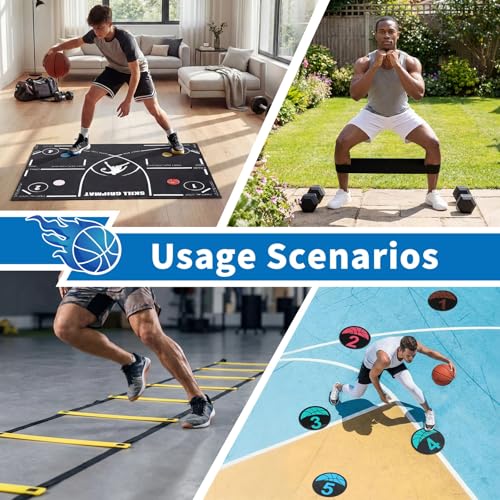 Silipull 15 Pcs Portable Basketball Training Equipment Footwork Training Mat Agility Drill Mat Non-slip Basketball Practice Aids for All Levels to Improve Speed, Strength Coordination - size: 41 x 27 inches