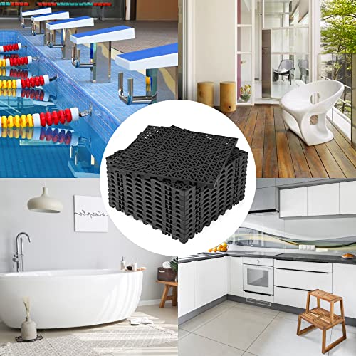 ToLanbbt Modular Interlocking Cushion 12P 11.8" x 11.8" Interlocking Rubber Floor Drain Holes Non-Slip Splicing Drainage Mats for Deck, Shower, Kitchen, Drain Pool, Sauna Bath, Indoor Outdoor (Black) - size: 12 PCS