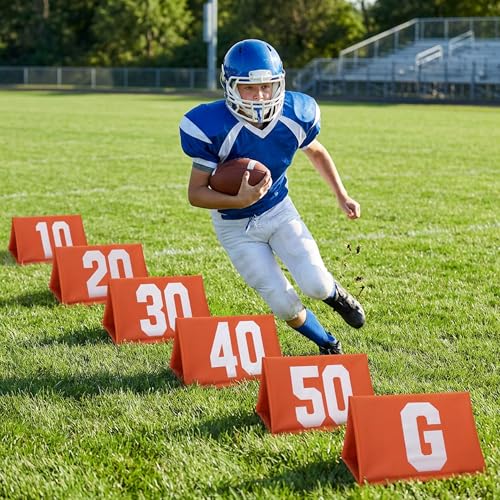 Set of 11 Standing Football Yard Markers, High Visibility Football Field Line Signs with Carrying Bag, Orange Field Yard Markers for Sport Training Equipment
