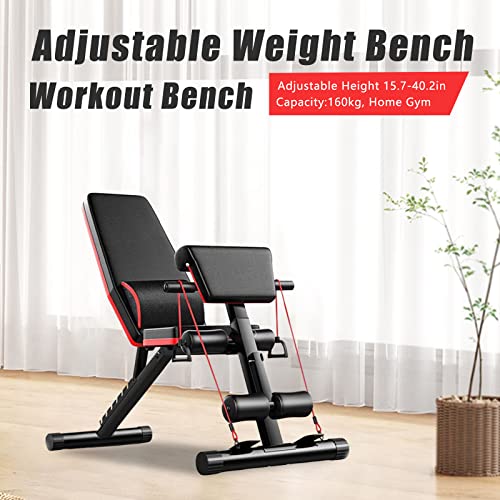 Weight Bench, Foldable Workout Bench Multi-functional Full Body Workout Equipment 352.74 Lbs Weight Capacity 7-Position Adjustable Height Hook and Loop Feet for Fitness Enthusiasts