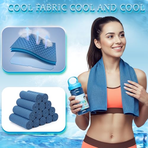 Honoson 10 Pcs Cooling Towels with Bottle, 47 x 12 in, Dark Blue - color: Dark Blue