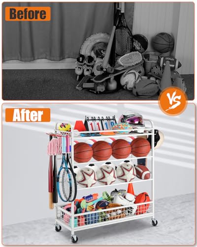 EXTCCT Garage Sports Equipment Organizer - Rolling Ball Storage with Wheels - color: White