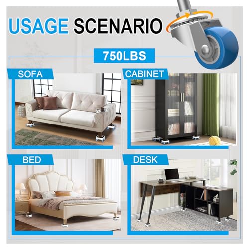 New Upgraded Furniture Sliders for Hard Floors & Carpets, 2-in-1 Furniture Movers with Wheels, Furniture Dolly for Moving Heavy Duty Sofa, Bed, Appliance, Load Capacity Up to 750lb
