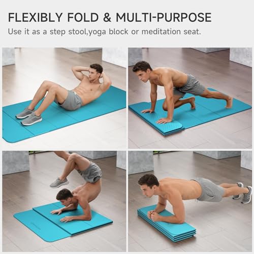 7-Fold Yoga Mat 74"x31" - 0.31 Inch Thick Folding Exercise Mat, Extra Wide Non-Slip POE Mat for Travel, Storage, Yoga, Pilates, Meditation & Home Gym, Lightweight & Portable - color: Acid Blue