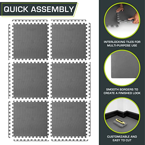ProsourceFit Weaved Pattern Extra Thick Exercise Puzzle Mat ¾-inch, EVA Foam Interlocking Tiles for Protective, Cushioned Flooring for Home and Gym Equipment; Grey, 24 SQ FT, 6 Tiles
