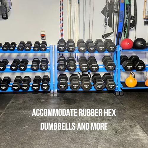 Rep Fitness Dumbbell Rack | 3-Tier Compact Holder | Fits Sets 5-50 lb | Weight Storage Stand | Rubber Hex Organizer | Free Weights Shelf | Heavy Duty Steel Frame | Gym Equipment for Home - color: OptionI: Rack Only - Blue