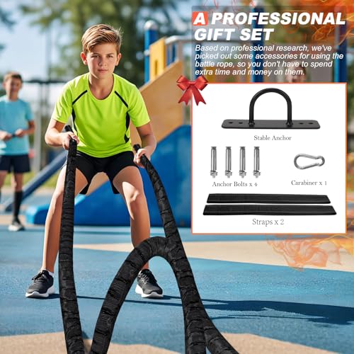 Battle Ropes for Home Gym 1 Inch Diameter 30FT Length Workout Rope Exercise Rope Training Ropes with Protective Sleeve for Kids Men Women Exercise Fitness & Strength Training - style: 1IN -30FT