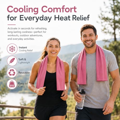 Large Cooling Towel for Neck and Face, 43.3 x 15.7 in, Rose Pink - color: Rose-pink