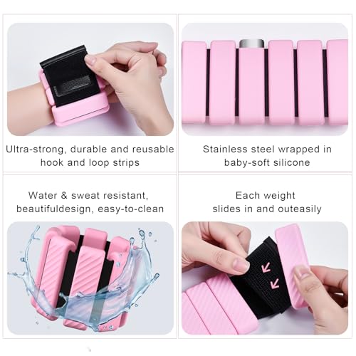 Pilates Wrist and Ankle Weights for Women, Adjustable 2 lbs Weighted Bangles for Men 1LB Each Arm Bands Foot Leg Weights for Walking Yoga Training Exercise Running Set of 2
