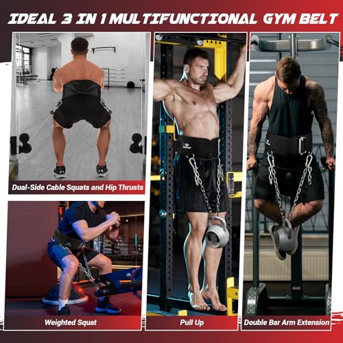 3-in-1 Weighted Pull Up Belt, Weight Lifting Dip Belt with 40.6 IN Chain & Self Locking, Weighted Gym Belt for Pull Up, Squat, Powerlifting & Deadlift, Capacity Up to 350 LBS - size: Medium(33-37''/83-93CM)