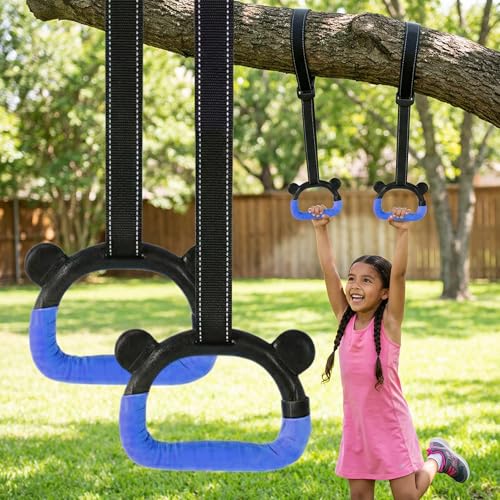 Kids Gymnastics Rings, Children's Home Gym Equipment, Children's Adjustable Strap Strength Training Rings, Pulling Rings for Physical Training - color: Blue