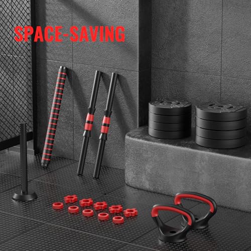 Fitvids Adjustable Dumbbell Set, 40/60LBS Free Weight Set, Multi-Functional Portable Changeable Dumbbell Barbell Kettlebell Set for Home, Multiple Style - size: 40LBS Set, 4in1