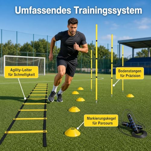 Exercise Bands & Workout Equipment Set, 5 Resistance Bands, Agility Ladder, Speed Rope, 10 Cones, Carrying Bag, Home Gym for Women