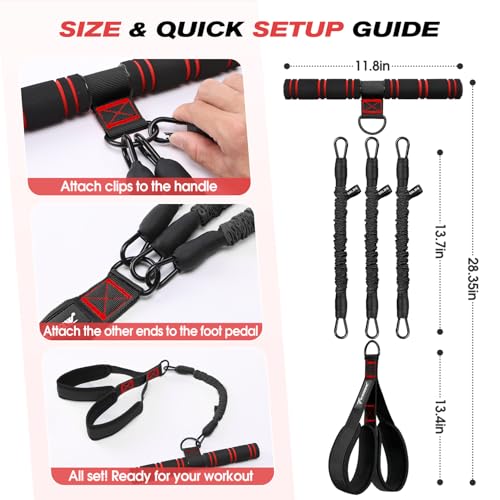 WOQQW Multifunction Pedal Resistance Band with Handle, Upgraded 3 Tube Adjustable Foot Resistance Bands for Core, Arm, Legs, Body Puller Trainer - Sit Up Exercise Equipment for Women Men