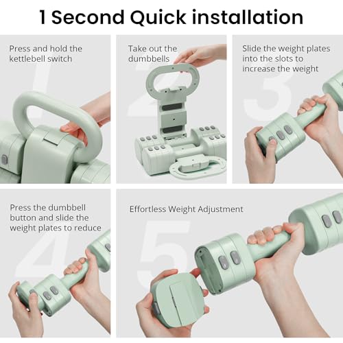 2-in-1 Adjustable Dumbbell Set for Women - 4 Levels (2.2lbs to 12.1lbs) - Home Gym Weights for Women at Home - Fitness Dumbbells - color: Green