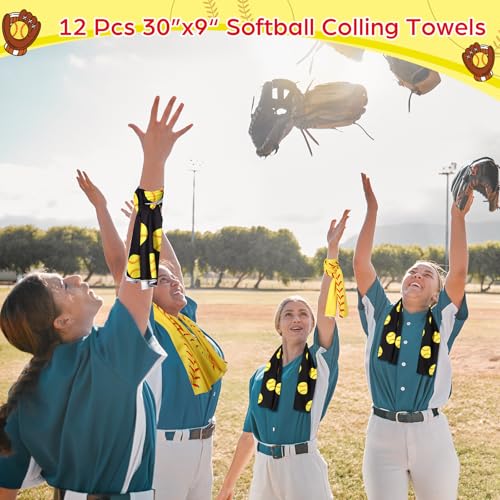 12 Pcs Softball Cooling Towels 30" x 9" Quick Dry Microfiber Sweat Towels for Workout, Gym, Running, Softball Teams Sports Fans Party Favors Gifts - style: Softball