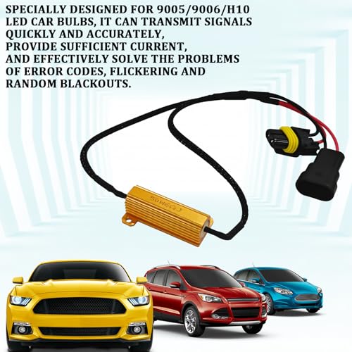 9005 9006 LED Headlight Load Resistor Kit, LED Light Canbus Decoder Anti Flicker Relay Harness Adapter, Car Bulb Resistor Error Free Decoders Warning Canceller for Turn Signal Fog Light(2PCS)