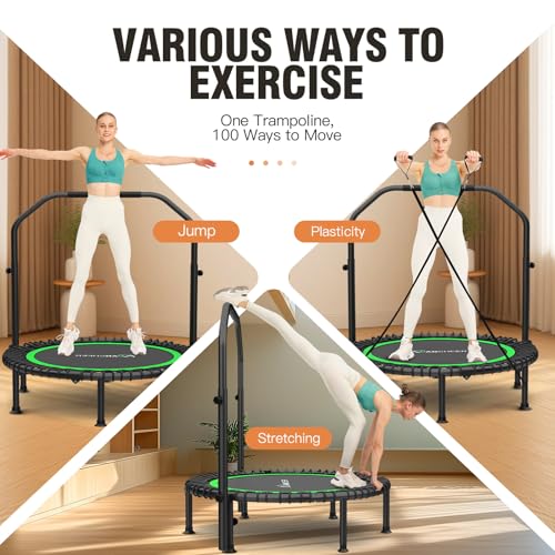 ANCHEER 40"/48" Foldable Mini Trampoline with Adjustable Handle for Adults - color: green, size: 48 inch