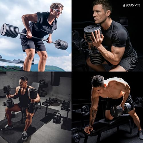 BYZOOM FITNESS Pure Series Adjustable Dumbbell - 12.5/25/27.5/50/55/75lb - ONE UNIT OR PAIR(check QTY before purchase) - 5-in-1/ 10-in-1 / 15-in-1 / 21-in-1 Flexible Hand Weights for Home Apartment Garage Gym, Strength Training & Fitness Workouts, White O