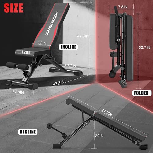 OPPSDECOR Adjustable Weight Bench, 900LBS Incline Decline Flat for Home Gym