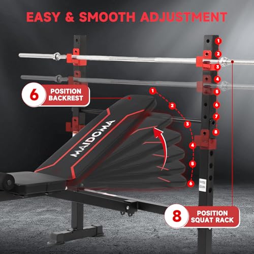1500LBS / 750LBS 8 in 1 Weight Bench with Leg Extension and Squat Rack, Adjustable Flat Incline Decline Bench Press for Full Body Workout(US Stock)