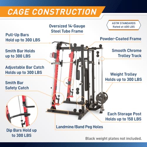 Marcy Smith Machine Cage System Home Gym Multifunction Rack, Customizable Training Station - style: Home Gym Cage + 230lb Weight Set