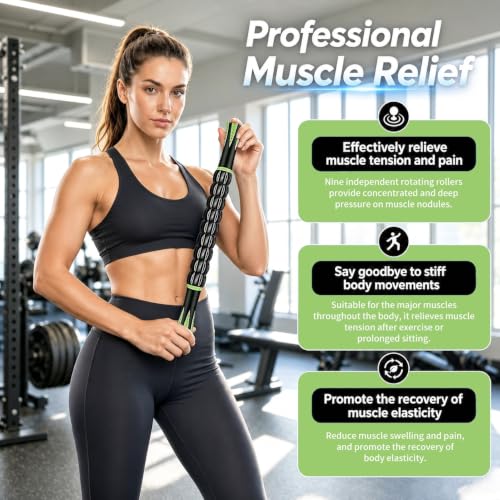 Muscle Roller Stick - A Full-Body Massage Roller that Can Relieve Muscle Soreness, Cramps and Tension After Exercise. It is a Handheld Physical Therapy and Recovery Tool (Green and Black) - color: Green Black