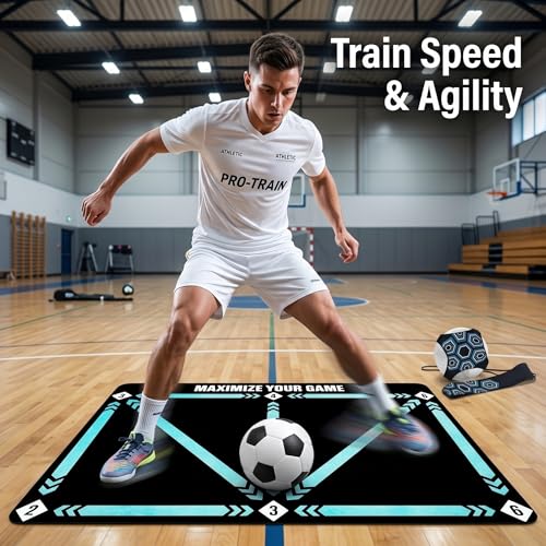 Football Footstep Training Mat – Soccer Agility Mat Non-Slip Silent Indoor & Outdoor Footwork Equipment for Speed Coordination & Ball Control