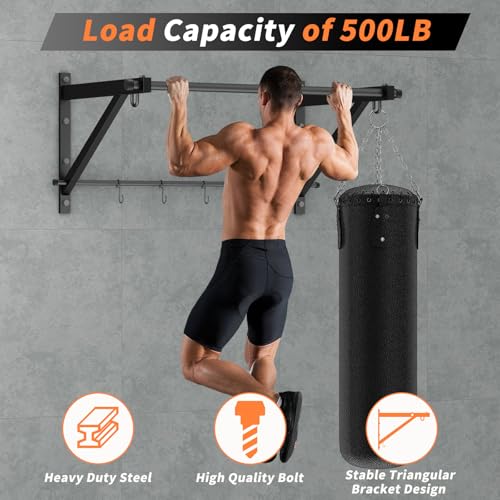 Adjustable Depth Wall Mounted Pull Up Bar 51'' 500LB Heavy Duty Chin Up Bar - size: 35"