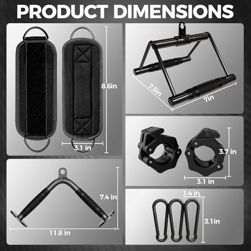 Mikolo Cable Attachments for Gym, Heavy-Duty Cable Machine Attachment Set with LAT Pulldown, V Bar, Double D Handle, Ankle Straps, and Barbell Clamps for Home Gym