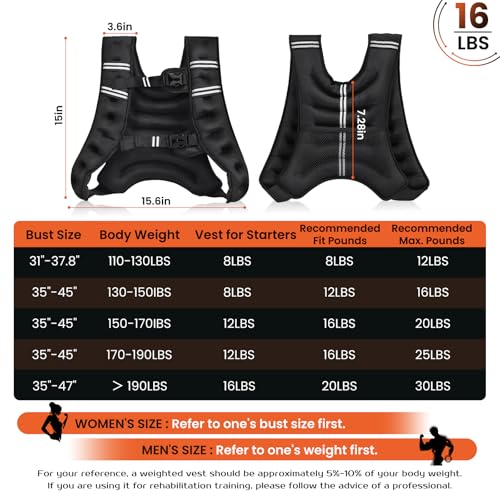 KTINNEAD Weighted Vest for Women Men, 8lb/12lb/16lb/20lb Weighted Running Vest with Reflective Stripe, Detachable Phone Pouch for Workout, Walking, Strength Training, Weight Loss, Fitness, Jogging - size: 16LB