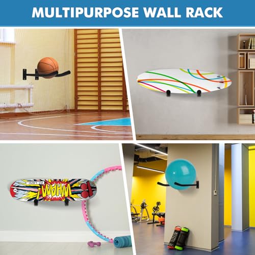 Medicine Ball Rack, 2 Pairs Yoga Ball Racks, Exercise Ball Wall Holder, Fitness Ball Wall Rack for Gym, Garage Ladder Wall Mount, Metal Storage Wall Rack for Basketballs, Volleyballs