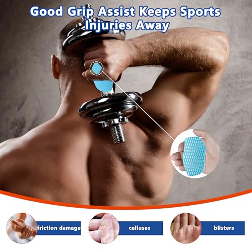 Large Anti-Slip Gym Workout Grips for WeightLifting,Silicone Hand Protector - color: Blue
