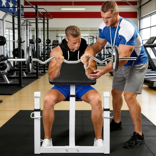 ZenStyle Adjustable Preacher Curl Bench Fitness Weight Bench Seated Isolated Barbell Dumbbell Biceps Training Station Arm Curl Bench for Home Gym